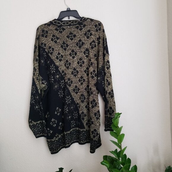 VINTAGE UGLY CHRISTMAS SWEATER-Black Gold Round Neck -SIZE 22W- 1980'S - Picture 3 of 12
